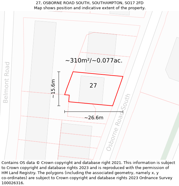 27, OSBORNE ROAD SOUTH, SOUTHAMPTON, SO17 2FD: Plot and title map