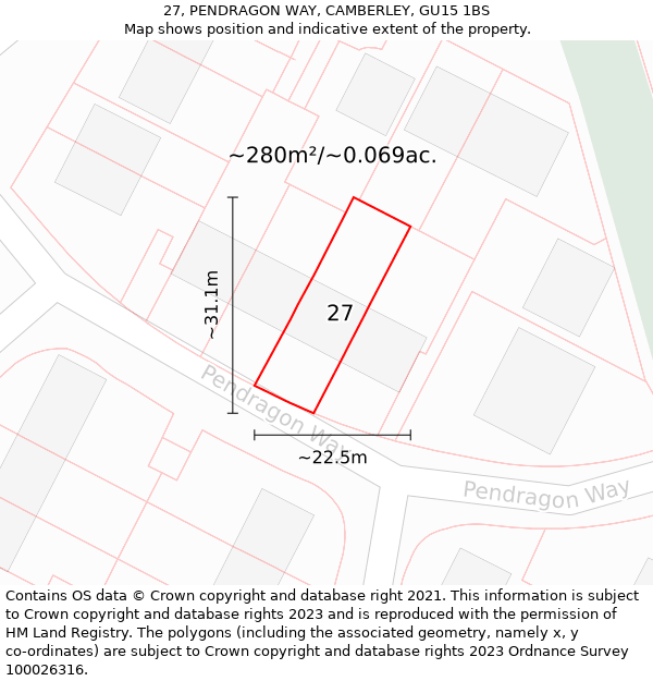 27, PENDRAGON WAY, CAMBERLEY, GU15 1BS: Plot and title map