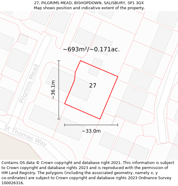 27, PILGRIMS MEAD, BISHOPDOWN, SALISBURY, SP1 3GX: Plot and title map