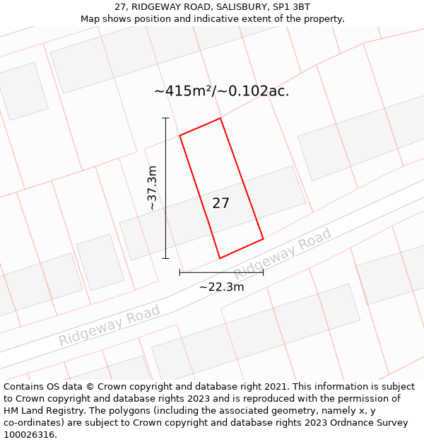 27, RIDGEWAY ROAD, SALISBURY, SP1 3BT: Plot and title map