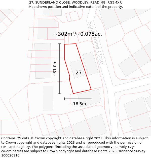 27, SUNDERLAND CLOSE, WOODLEY, READING, RG5 4XR: Plot and title map