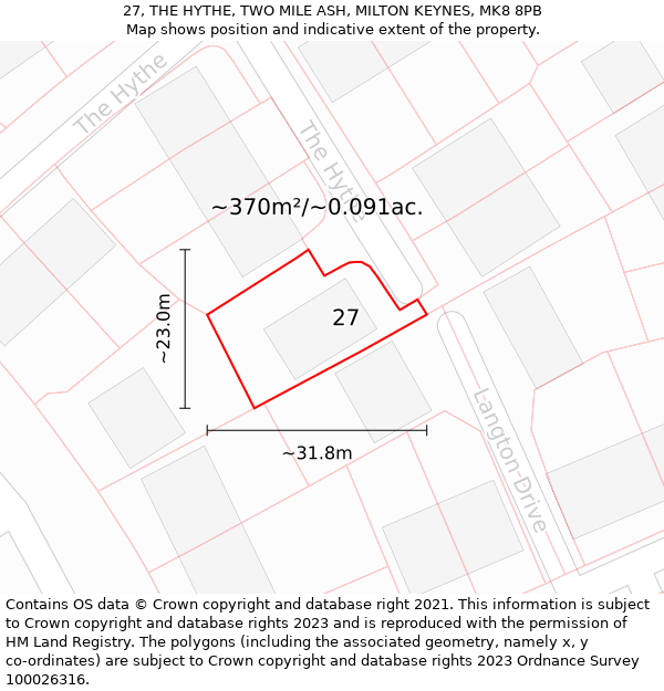 27, THE HYTHE, TWO MILE ASH, MILTON KEYNES, MK8 8PB: Plot and title map