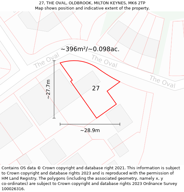 27, THE OVAL, OLDBROOK, MILTON KEYNES, MK6 2TP: Plot and title map