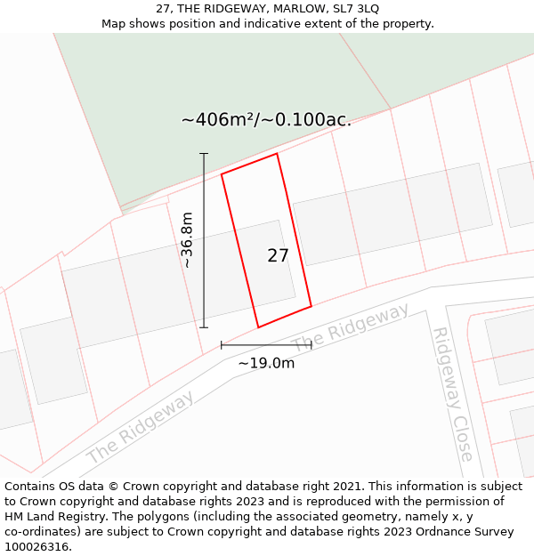 27, THE RIDGEWAY, MARLOW, SL7 3LQ: Plot and title map