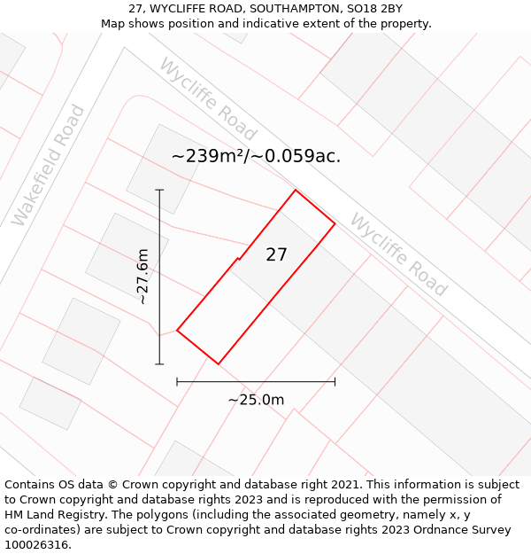 27, WYCLIFFE ROAD, SOUTHAMPTON, SO18 2BY: Plot and title map