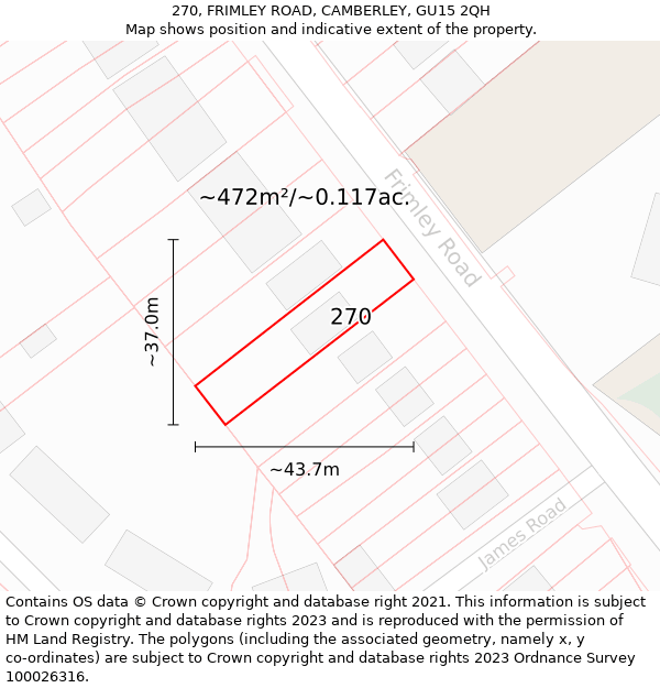 270, FRIMLEY ROAD, CAMBERLEY, GU15 2QH: Plot and title map