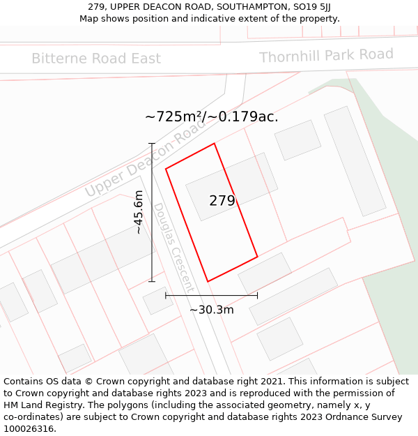 279, UPPER DEACON ROAD, SOUTHAMPTON, SO19 5JJ: Plot and title map