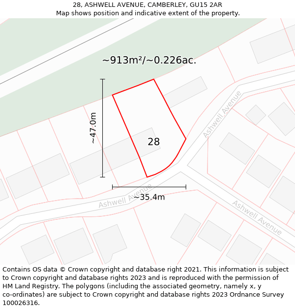 28, ASHWELL AVENUE, CAMBERLEY, GU15 2AR: Plot and title map