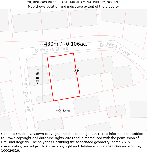 28, BISHOPS DRIVE, EAST HARNHAM, SALISBURY, SP2 8NZ: Plot and title map