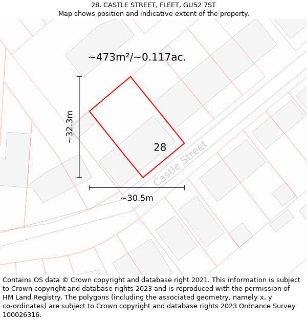 28, CASTLE STREET, FLEET, GU52 7ST: Plot and title map