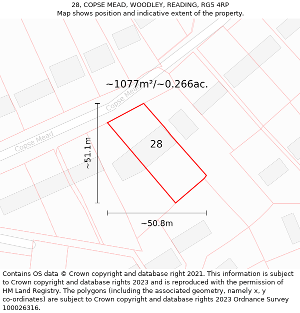 28, COPSE MEAD, WOODLEY, READING, RG5 4RP: Plot and title map