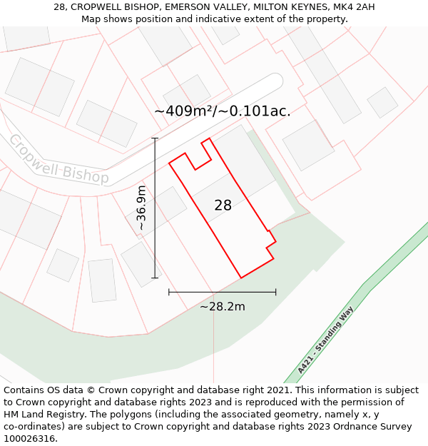 28, CROPWELL BISHOP, EMERSON VALLEY, MILTON KEYNES, MK4 2AH: Plot and title map