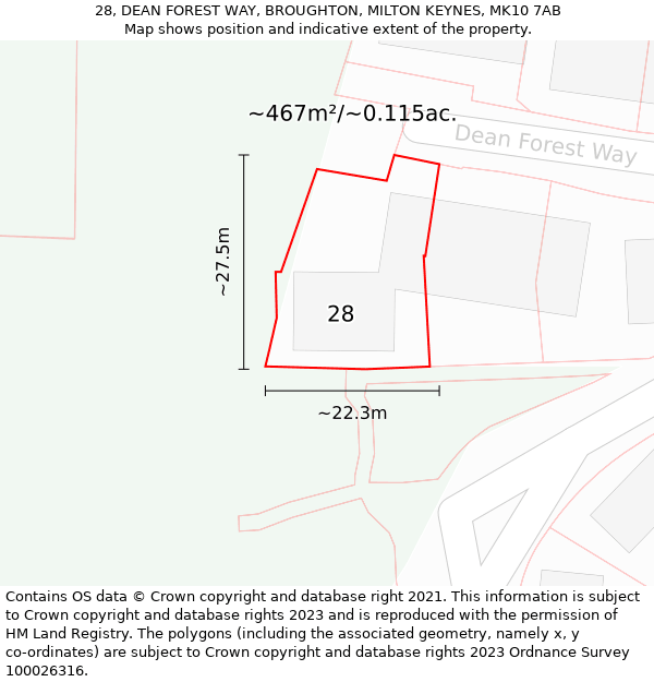 28, DEAN FOREST WAY, BROUGHTON, MILTON KEYNES, MK10 7AB: Plot and title map