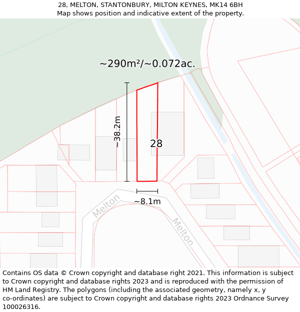 28, MELTON, STANTONBURY, MILTON KEYNES, MK14 6BH: Plot and title map