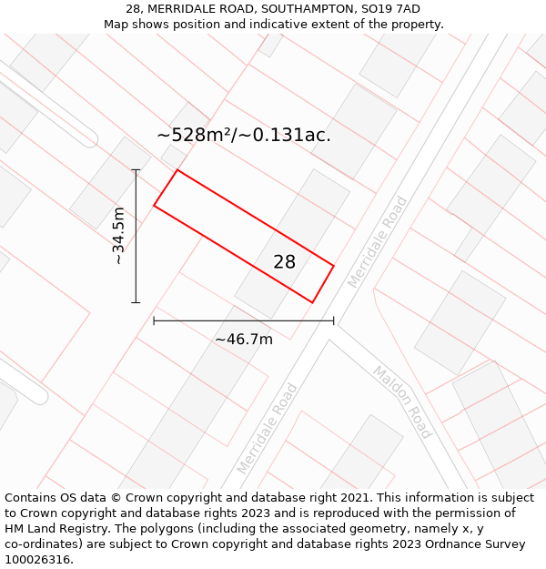 28, MERRIDALE ROAD, SOUTHAMPTON, SO19 7AD: Plot and title map