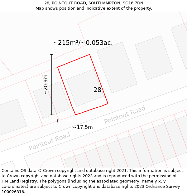 28, POINTOUT ROAD, SOUTHAMPTON, SO16 7DN: Plot and title map