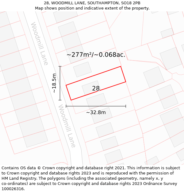 28, WOODMILL LANE, SOUTHAMPTON, SO18 2PB: Plot and title map