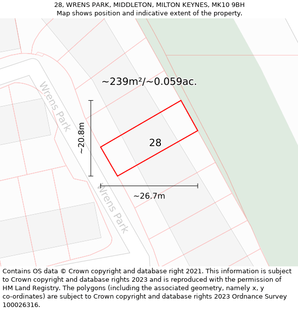 28, WRENS PARK, MIDDLETON, MILTON KEYNES, MK10 9BH: Plot and title map