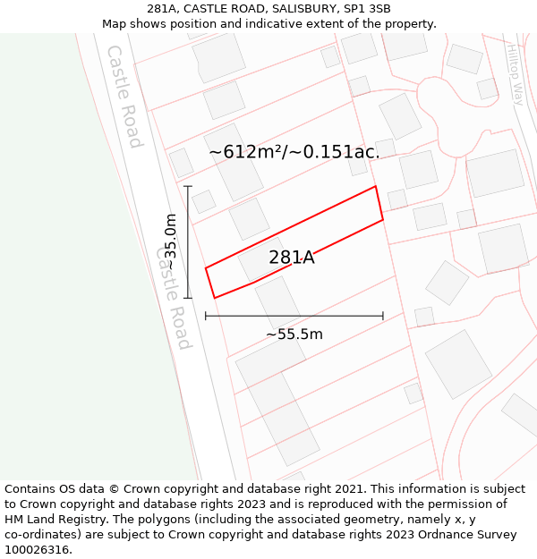 281A, CASTLE ROAD, SALISBURY, SP1 3SB: Plot and title map