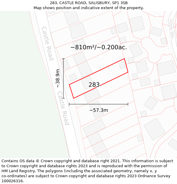 283, CASTLE ROAD, SALISBURY, SP1 3SB: Plot and title map