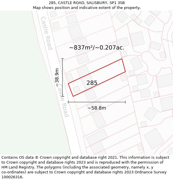 285, CASTLE ROAD, SALISBURY, SP1 3SB: Plot and title map