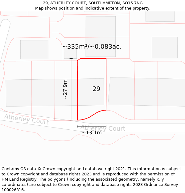 29, ATHERLEY COURT, SOUTHAMPTON, SO15 7NG: Plot and title map