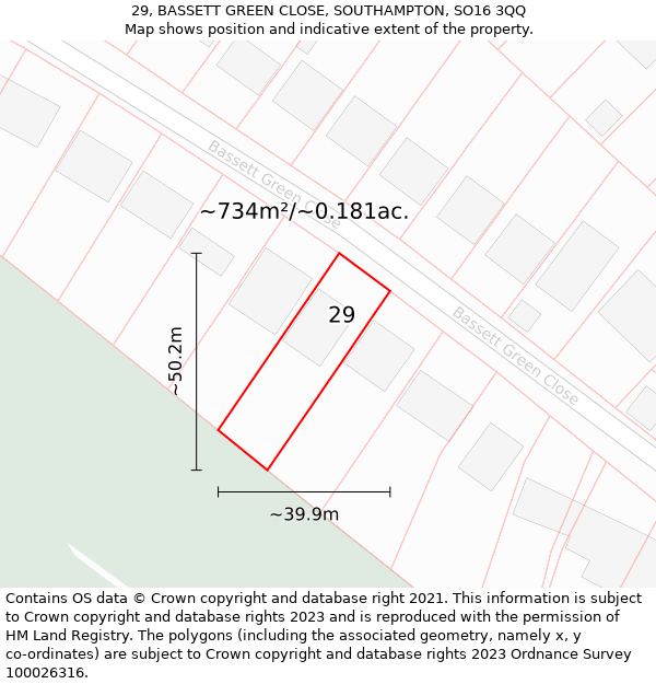 29, BASSETT GREEN CLOSE, SOUTHAMPTON, SO16 3QQ: Plot and title map