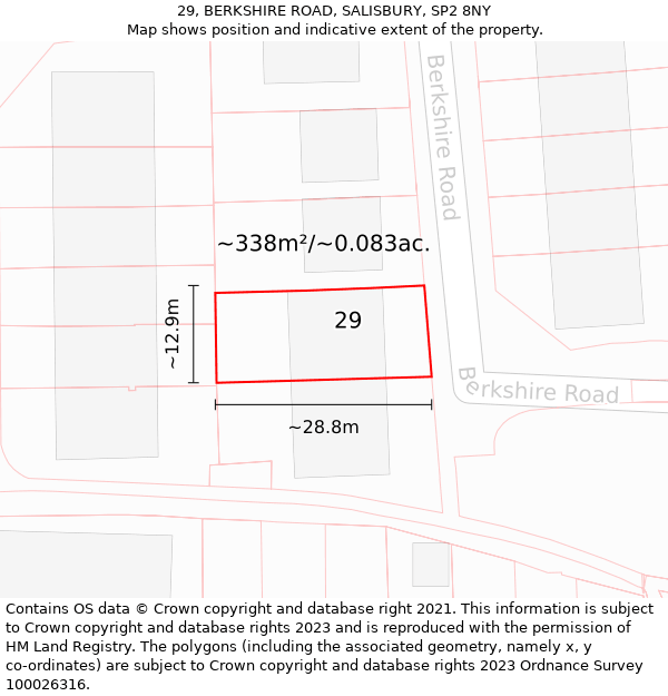 29, BERKSHIRE ROAD, SALISBURY, SP2 8NY: Plot and title map