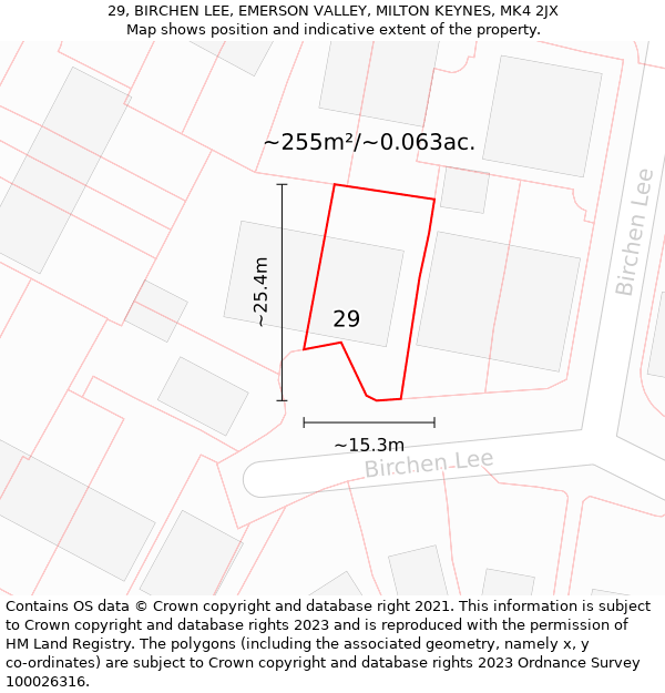 29, BIRCHEN LEE, EMERSON VALLEY, MILTON KEYNES, MK4 2JX: Plot and title map