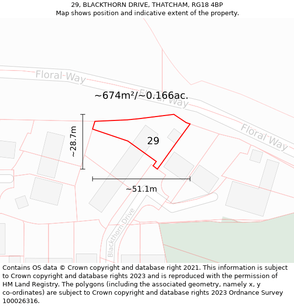 29, BLACKTHORN DRIVE, THATCHAM, RG18 4BP: Plot and title map