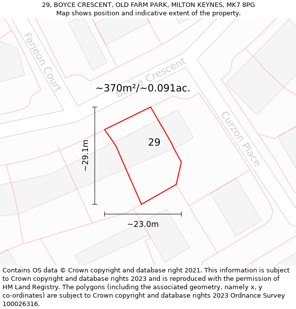 29, BOYCE CRESCENT, OLD FARM PARK, MILTON KEYNES, MK7 8PG: Plot and title map