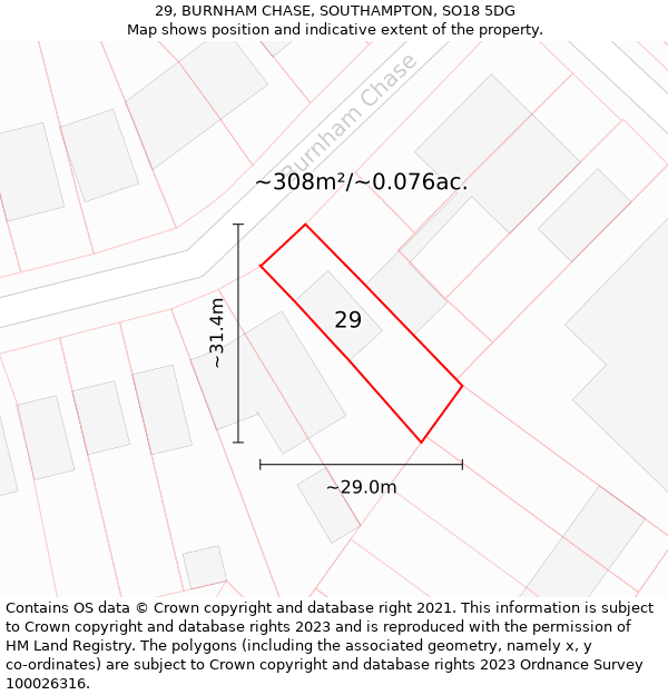 29, BURNHAM CHASE, SOUTHAMPTON, SO18 5DG: Plot and title map