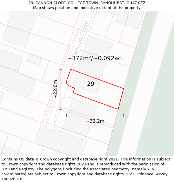 29, CANNON CLOSE, COLLEGE TOWN, SANDHURST, GU47 0ZZ: Plot and title map