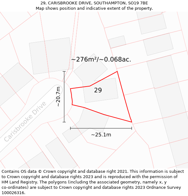 29, CARISBROOKE DRIVE, SOUTHAMPTON, SO19 7BE: Plot and title map