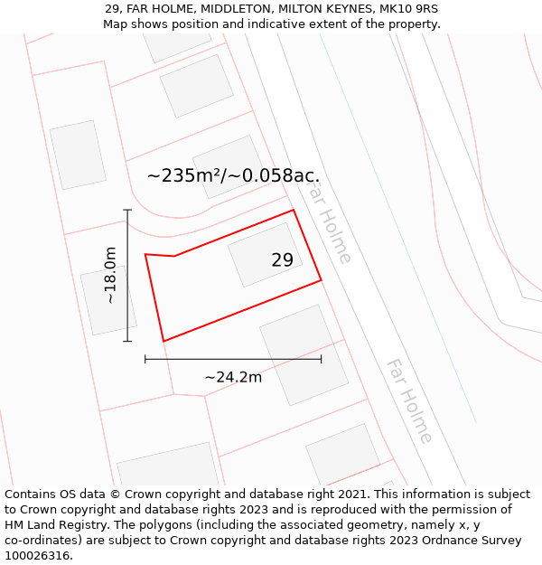 29, FAR HOLME, MIDDLETON, MILTON KEYNES, MK10 9RS: Plot and title map