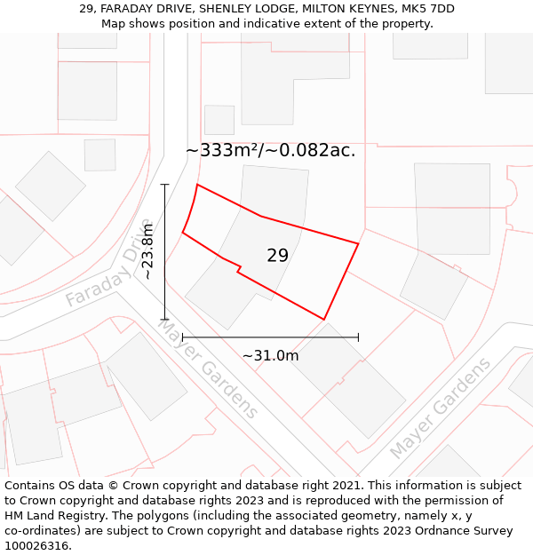 29, FARADAY DRIVE, SHENLEY LODGE, MILTON KEYNES, MK5 7DD: Plot and title map