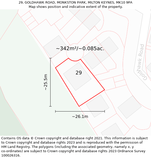 29, GOLDHAWK ROAD, MONKSTON PARK, MILTON KEYNES, MK10 9PA: Plot and title map