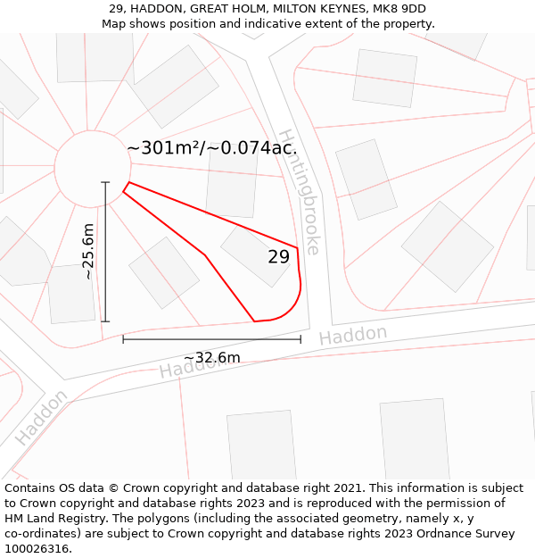 29, HADDON, GREAT HOLM, MILTON KEYNES, MK8 9DD: Plot and title map