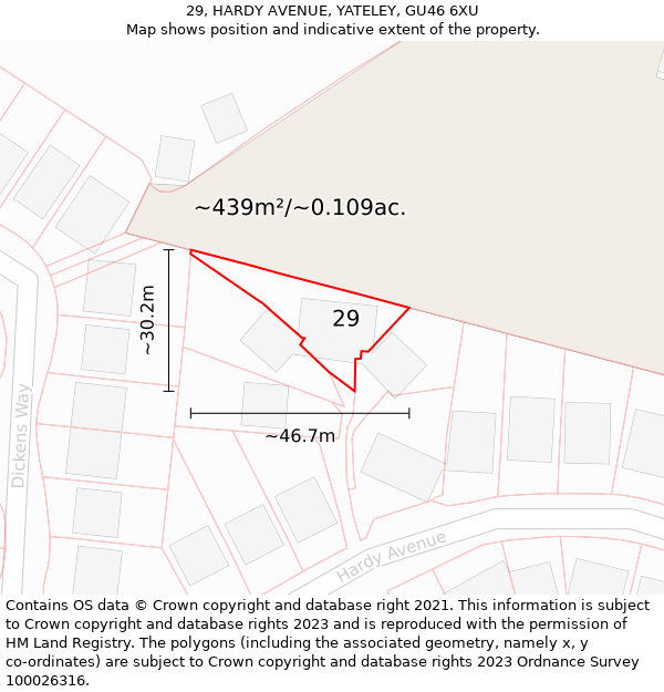 29, HARDY AVENUE, YATELEY, GU46 6XU: Plot and title map