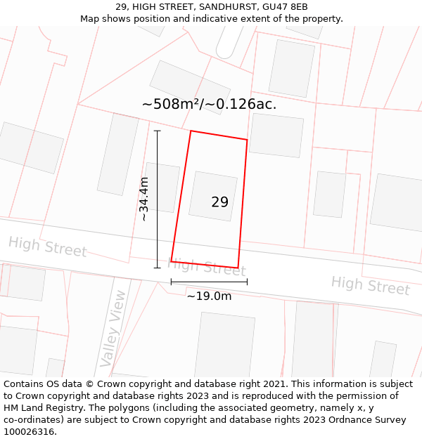 29, HIGH STREET, SANDHURST, GU47 8EB: Plot and title map