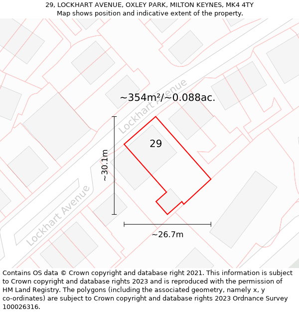 29, LOCKHART AVENUE, OXLEY PARK, MILTON KEYNES, MK4 4TY: Plot and title map