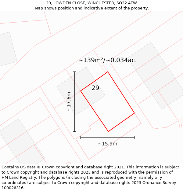 29, LOWDEN CLOSE, WINCHESTER, SO22 4EW: Plot and title map