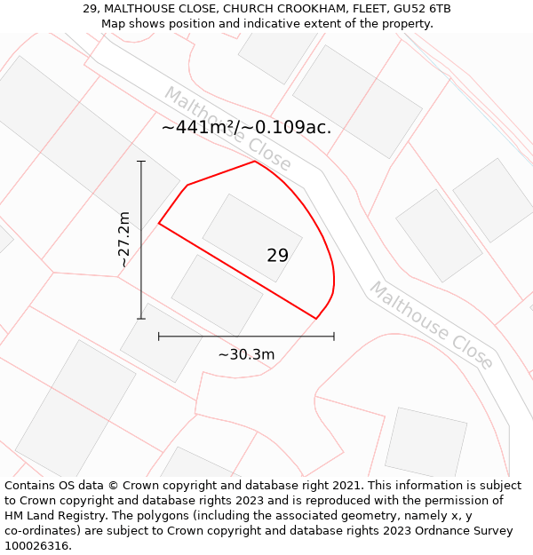 29, MALTHOUSE CLOSE, CHURCH CROOKHAM, FLEET, GU52 6TB: Plot and title map
