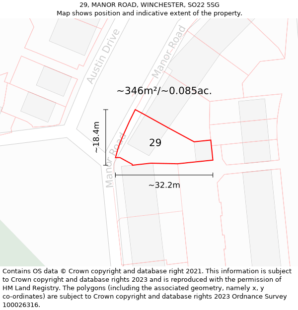 29, MANOR ROAD, WINCHESTER, SO22 5SG: Plot and title map