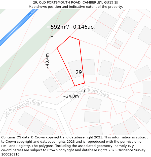 29, OLD PORTSMOUTH ROAD, CAMBERLEY, GU15 1JJ: Plot and title map