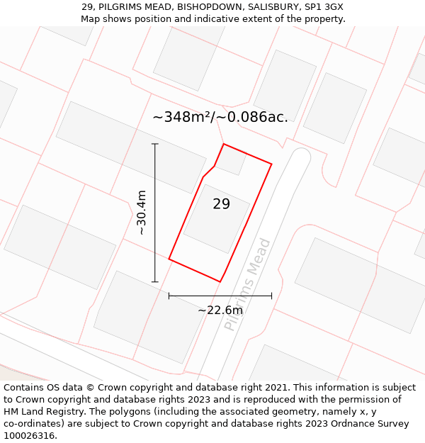 29, PILGRIMS MEAD, BISHOPDOWN, SALISBURY, SP1 3GX: Plot and title map