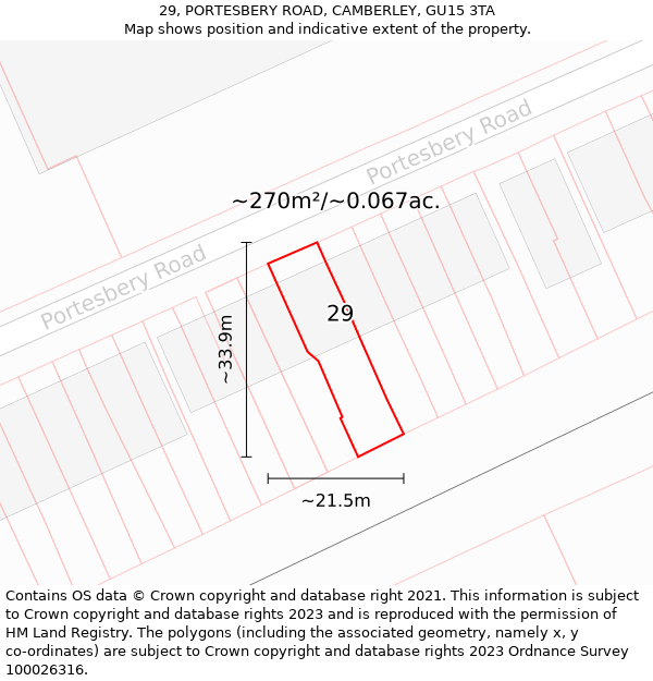 29, PORTESBERY ROAD, CAMBERLEY, GU15 3TA: Plot and title map