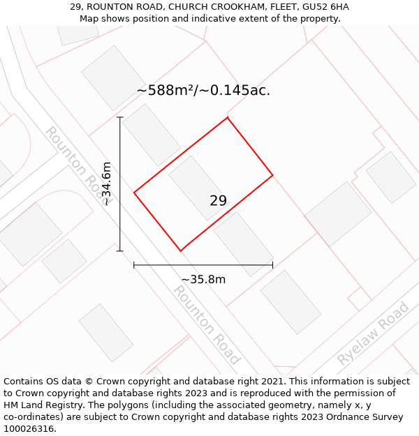 29, ROUNTON ROAD, CHURCH CROOKHAM, FLEET, GU52 6HA: Plot and title map