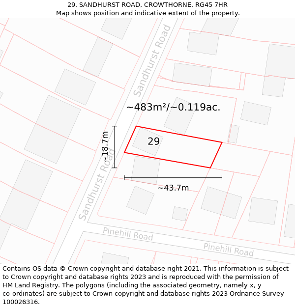 29, SANDHURST ROAD, CROWTHORNE, RG45 7HR: Plot and title map