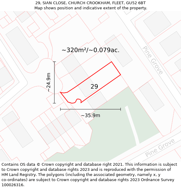 29, SIAN CLOSE, CHURCH CROOKHAM, FLEET, GU52 6BT: Plot and title map